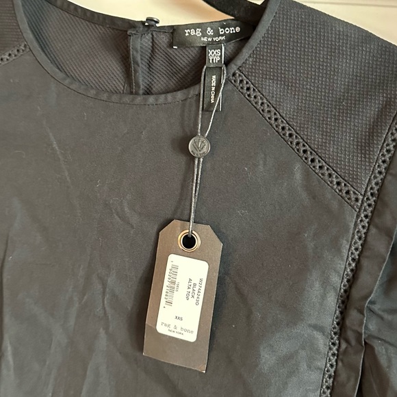 Rag & Bone Alta Cropped Knit Trim Blouse - Picture 2 of 7